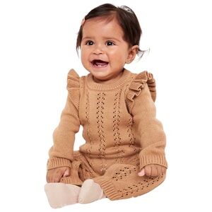 Cozy Knit Ruffle One Piece - Tan